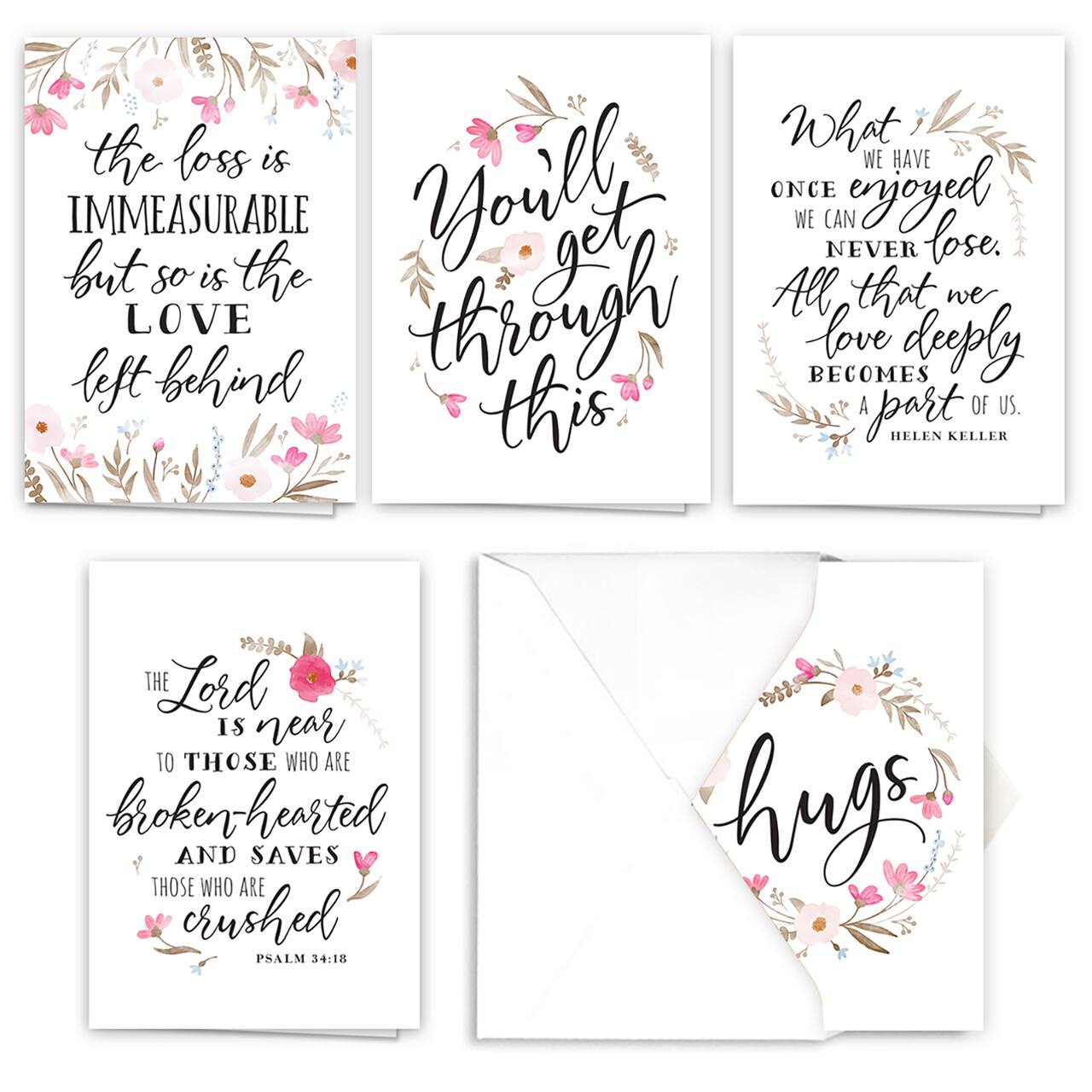 Hortense B. Hewitt Co. Floral Typography Sympathy Cards